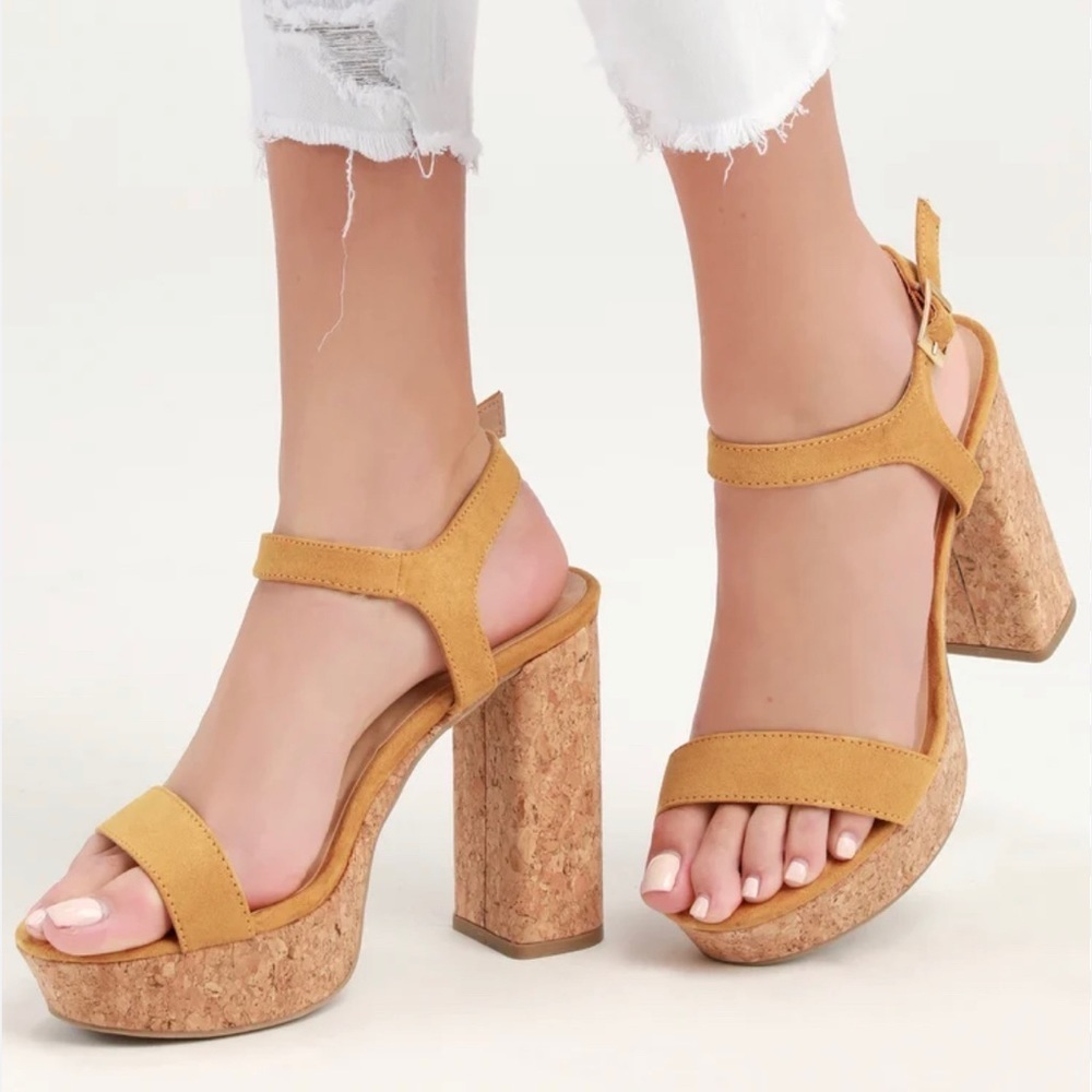 MICHAEL Michael Kors | Goldenrod Leather and Cork Platform Sandals - Picture 13 of 13